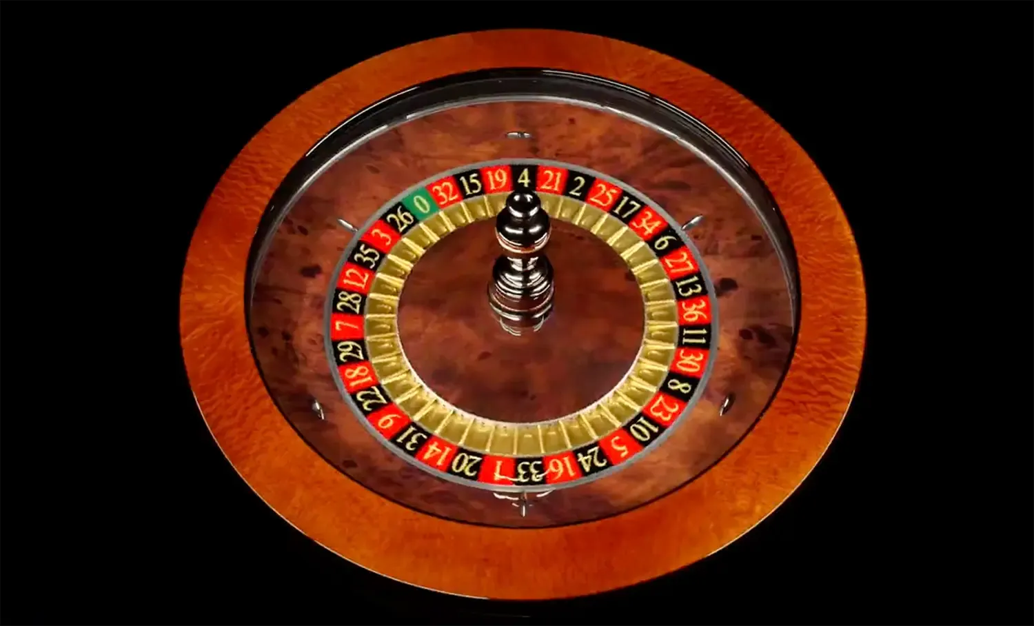 Top-down view of an Evolution single-zero physical roulette wheel